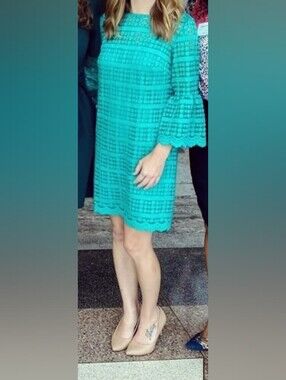 Lace Shift Dress with Bell Sleeves